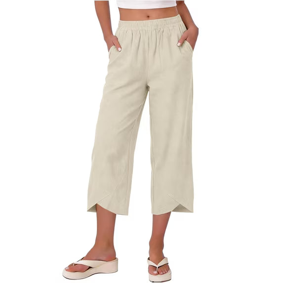 Elegant & comfortable women's wide leg capri trousers, stretchable for versatile summer styling.
