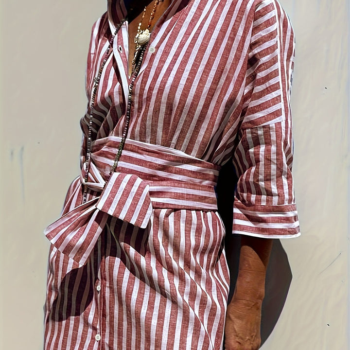 Perfect day dress: Women's striped shirt style with a detachable belt & buttons.
