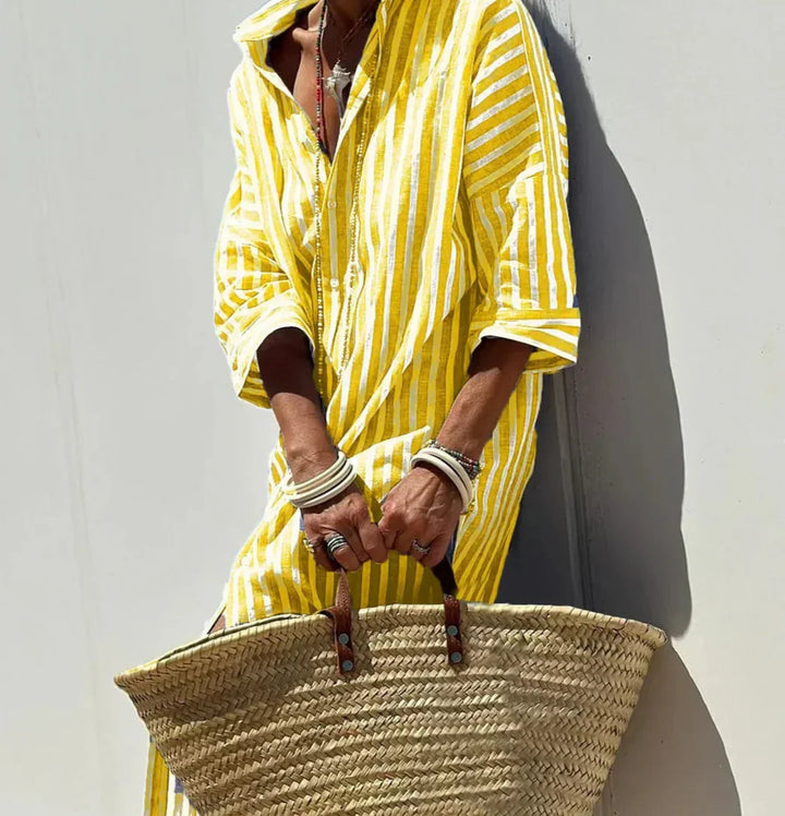 Get the look: Women's striped belted shirt dress for effortless summer style.