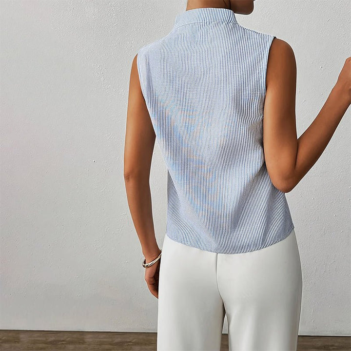 Versatile striped sleeveless V-neck top for women, great for office or smart casual.