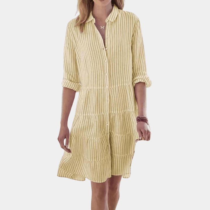 Chic striped tiered shirt dress for women, a breezy summer essential with a relaxed, flowy silhouette.