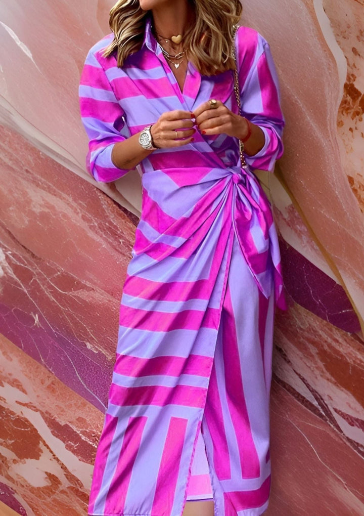 Effortlessly chic women's striped wrap midi dress, a versatile choice for spring parties or daily wear.