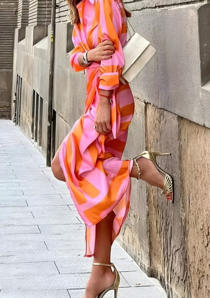 Classic striped wrap midi dress. An elegant women's dress, perfect for summer and spring.