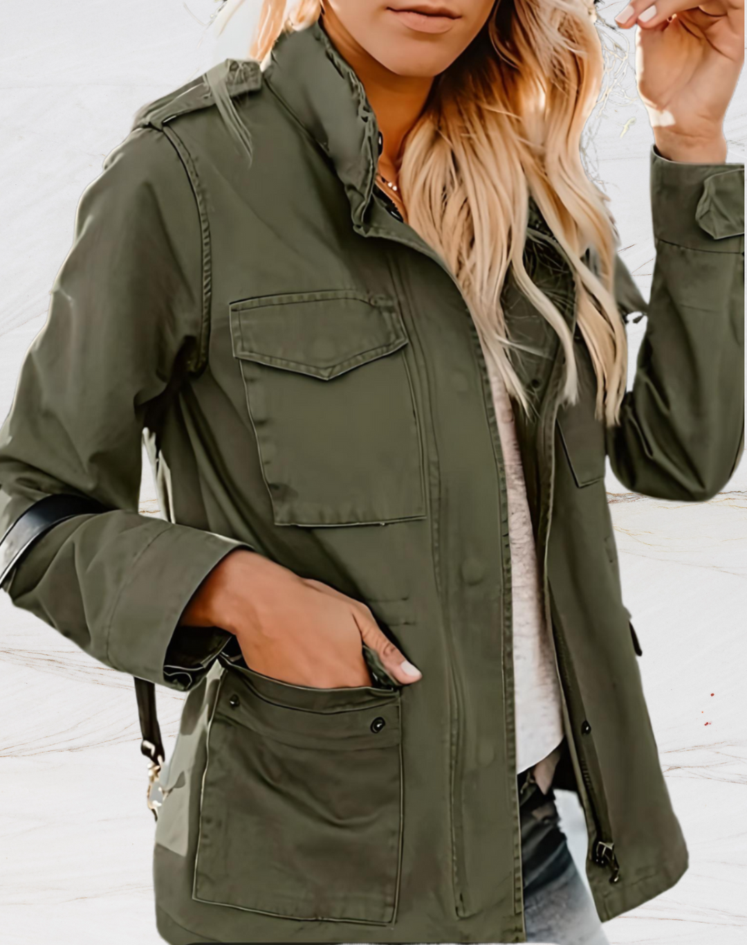 Comfortable lightweight utility jacket for women, structured fit & pocket details make it a chic fall/spring outerwear.