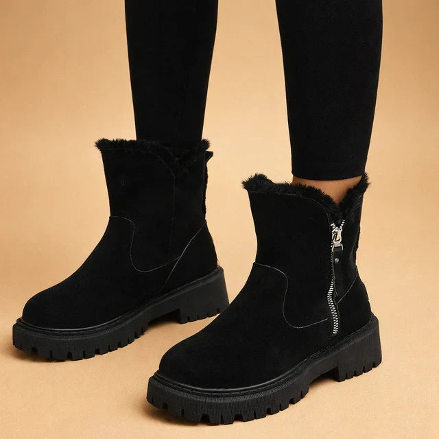 Women's stylish black ankle boots with convenient zipper & grippy sole, perfect for casual or office wear.