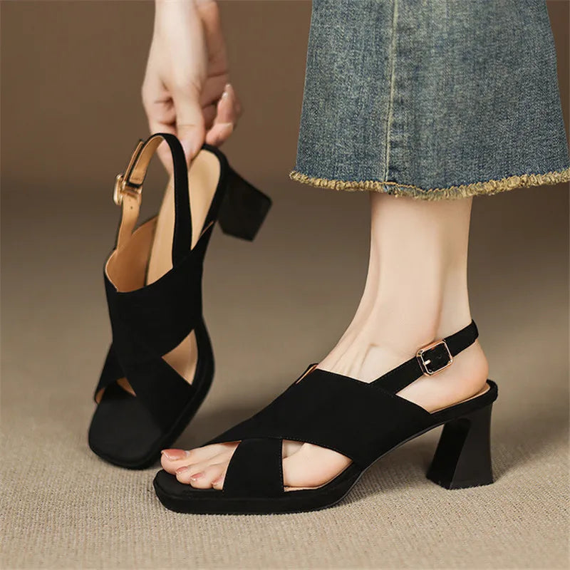 Elevate your look with these stylish women's block heel sandals, featuring an open toe and comfortable design.