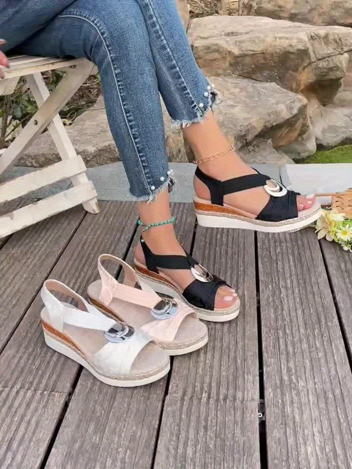 Versatile women's rope platform sandals. Braided design offers comfortable, stylish everyday summer footwear.