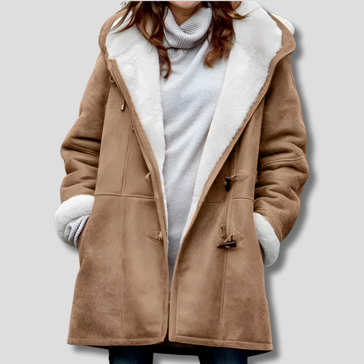Stylish brown utility jacket for women, hip-length with a stand collar, perfect versatile everyday outerwear.