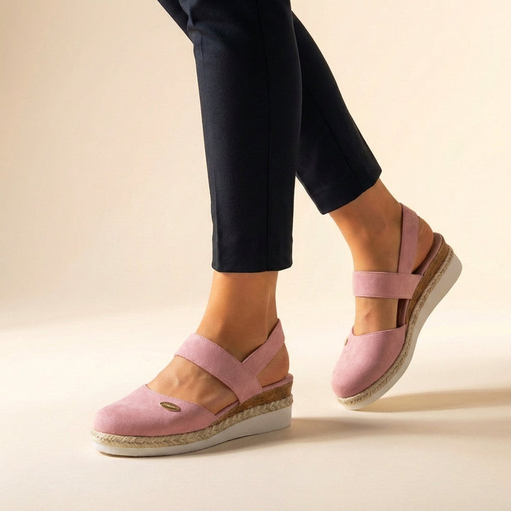 Ergonomic slip-on espadrille platform sandals for women, offering orthopedic support and comfort.