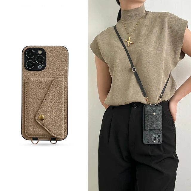 Chic leather crossbody phone holder & organizer for women; keeps phone, cards, and keys secure and accessible.