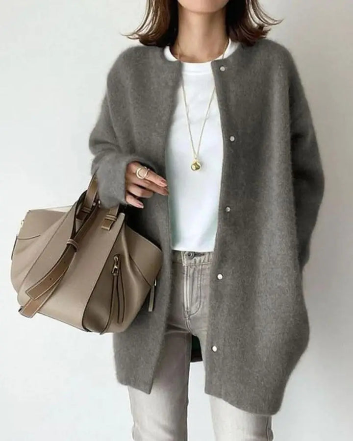 Casual chic women's long sleeve cardigan, lightweight & warm. Perfect for cozy everyday layering.