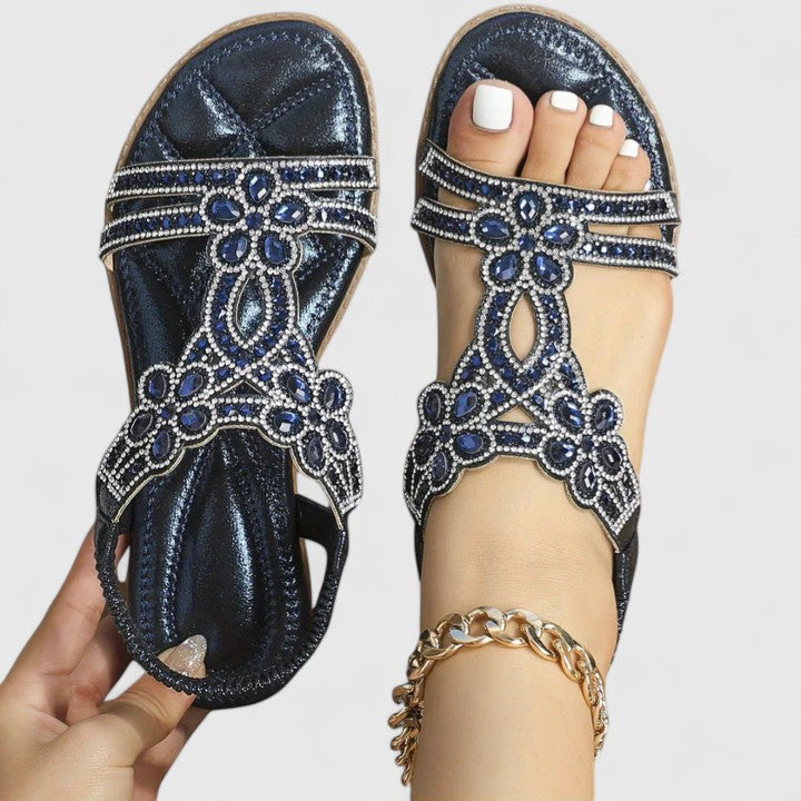 Comfortable orthopedic flat sandals for women, featuring stylish beading and arch support.