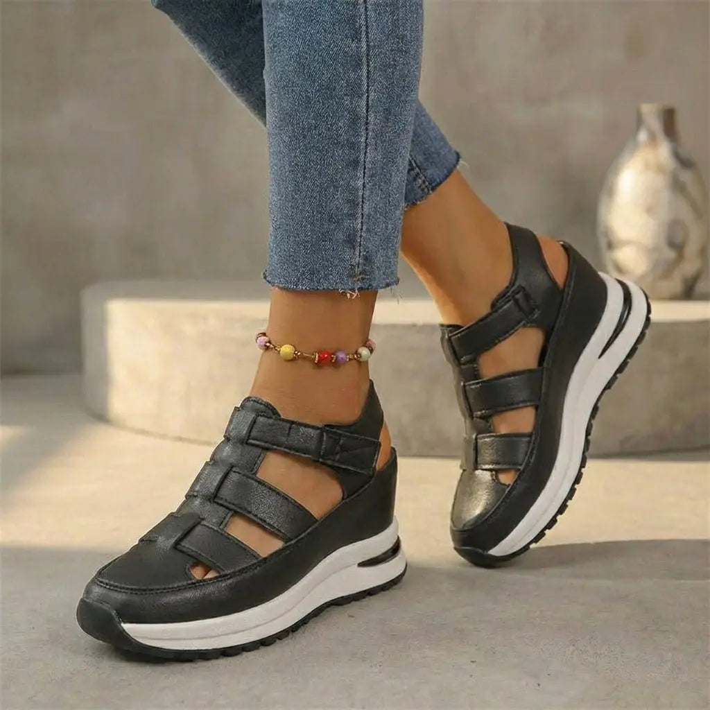 Women's stylish orthopedic platform trainers with modern cutout design & closed toe. Comfortable & supportive walking shoes.
