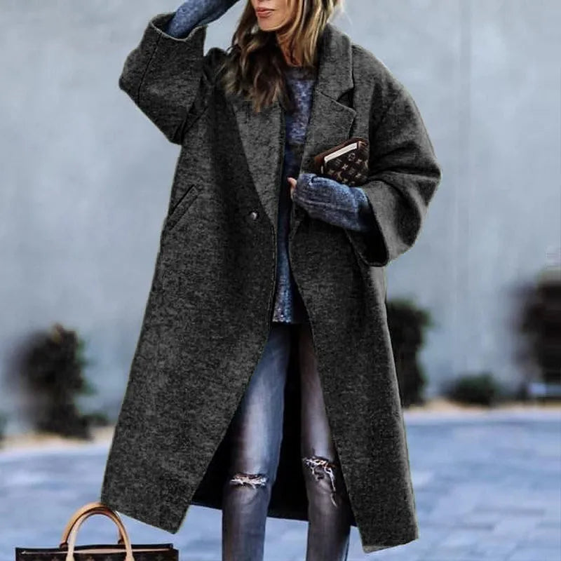 Fashionable women's oversized coat. Comfortable, versatile, & on-trend outerwear.