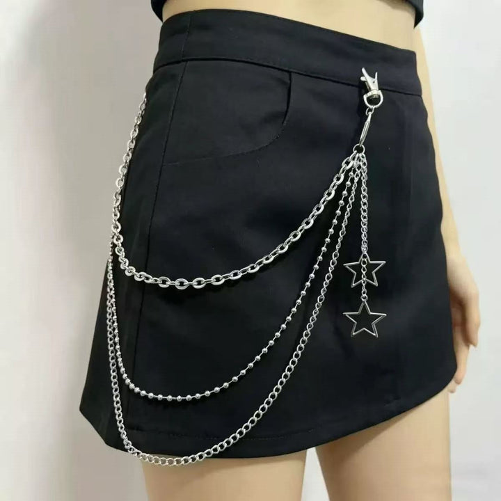 Statement women's pleated skirt with decorative chains, a must-have for trendy, fashionable women's apparel.