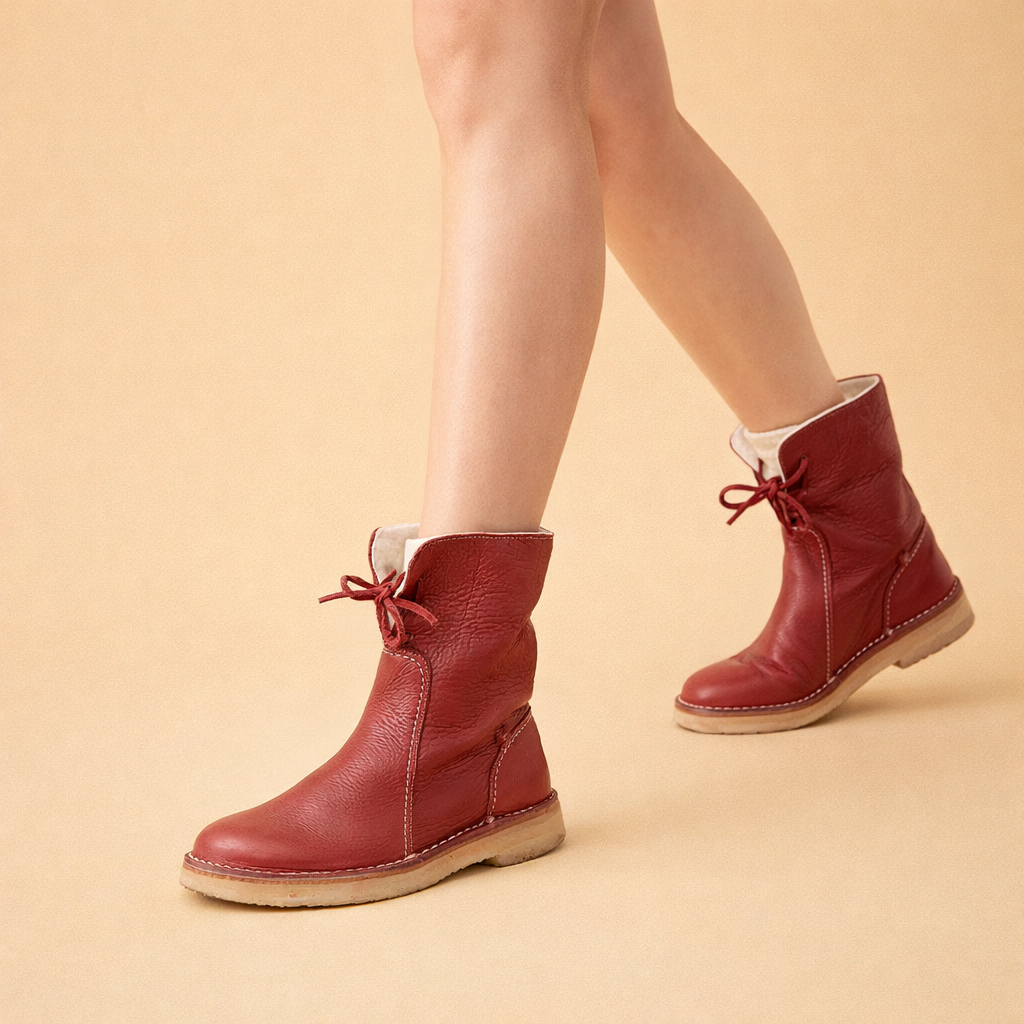 Warm short winter boots for women, featuring a flat heel for comfort. Stylish snow footwear for cold weather.