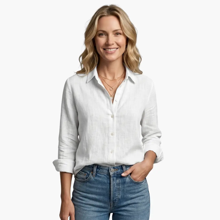 Comfortable & chic women's slubbed long sleeve blouse. Versatile button-up collared top for everyday style.