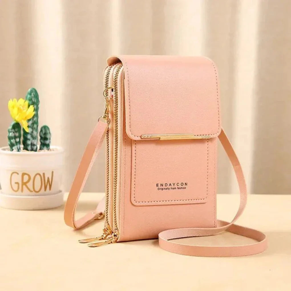 Travel-friendly women's touch screen shoulder bag. Crossbody anti-theft design keeps your phone & valuables safe.