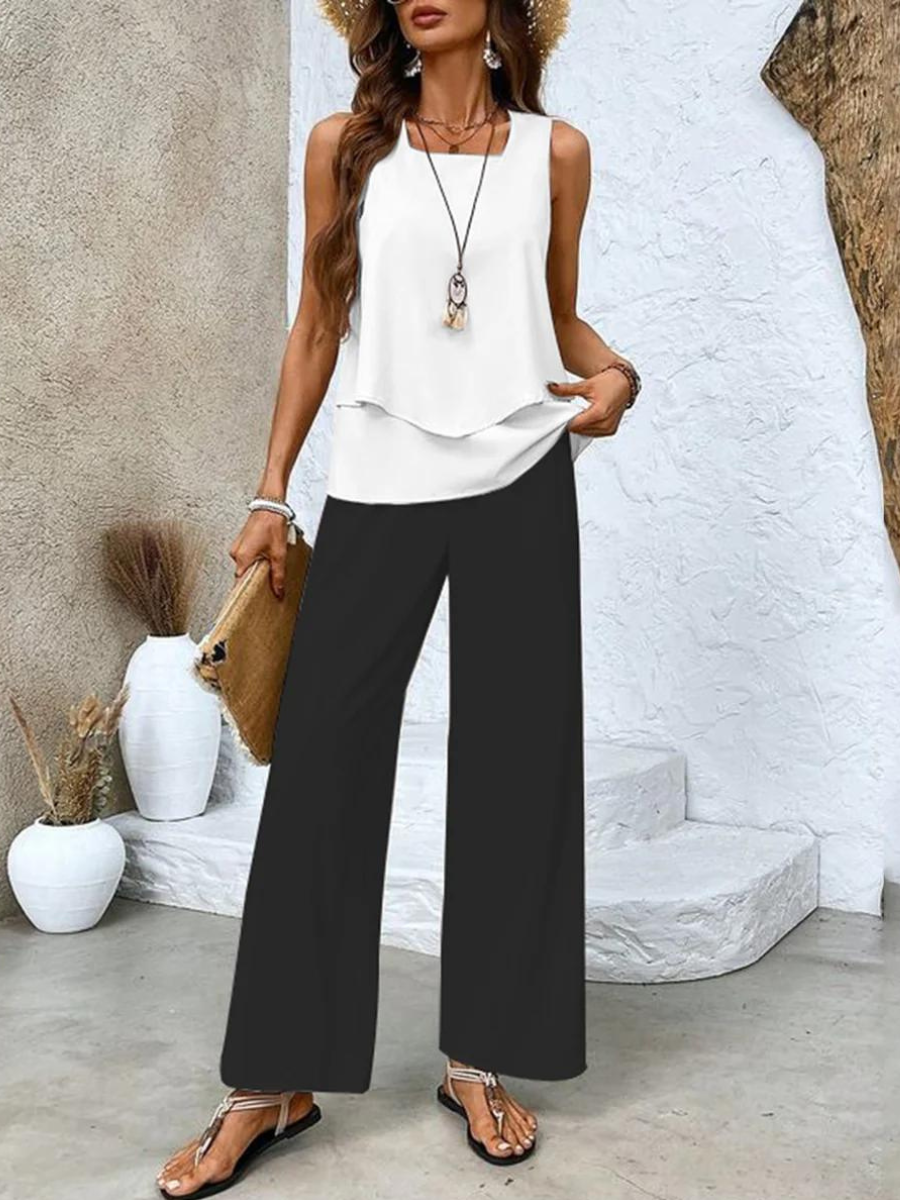 Sleeveless top of a women's matching two-piece set, offering a relaxed fit for comfortable summer style.