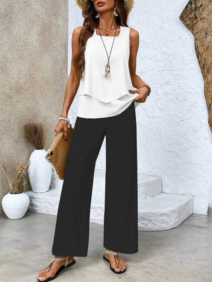 Sleeveless top of a women's matching two-piece set, offering a relaxed fit for comfortable summer style.