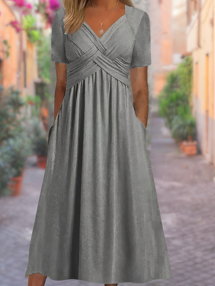 Women's stylish V-neck summer dress, perfect for relaxed casual wear & elegant beachwear.