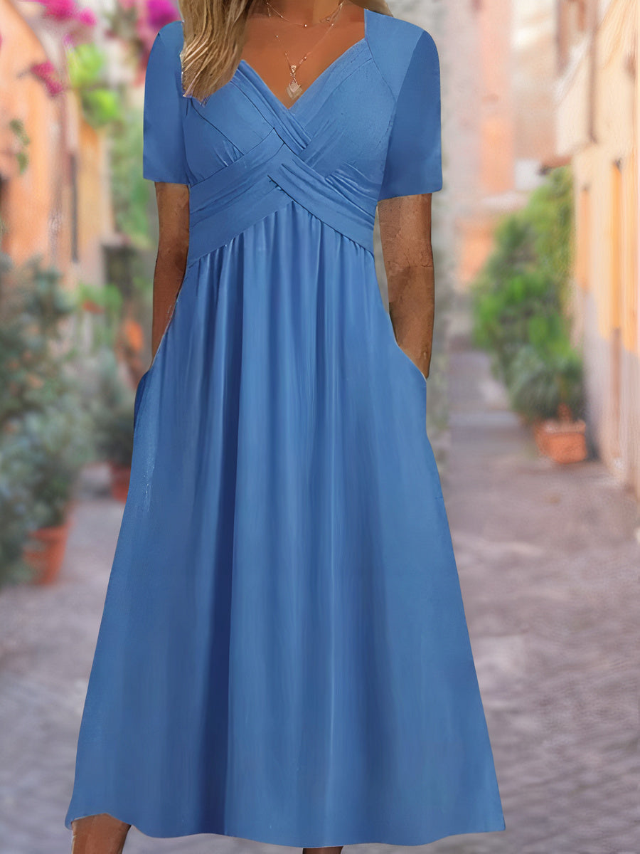 Chic V-neck sundress for women, ideal for summer fashion, versatile everyday wear & beach outings.