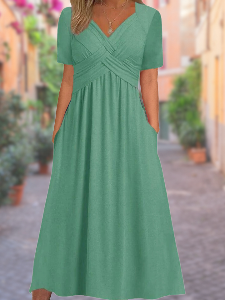 Stylish V-neck short sundress, a perfect women's dress for summer fashion & relaxed beach days.