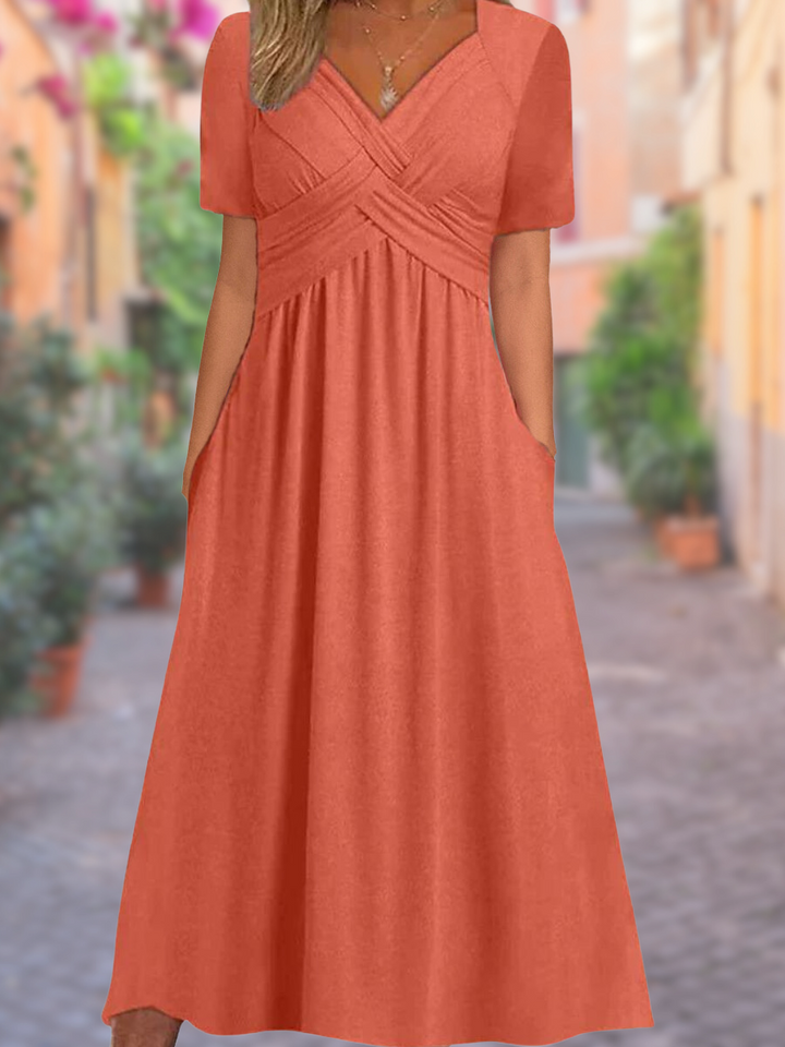 Versatile everyday V-neck women's dress, suitable for elegant summer fashion & casual outings.