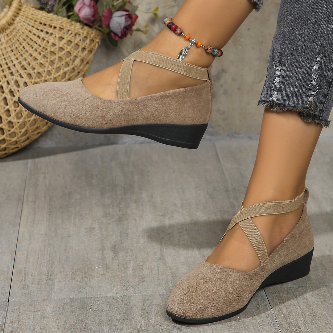 Women's stylish wedge shoes with elastic comfort band, perfect for casual or office wear. Comfortable & versatile.