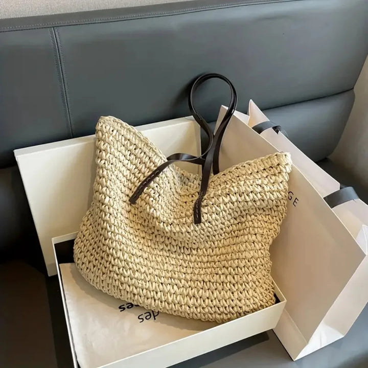 Beautiful women's woven tote bag, a stylish carry-all handbag perfect for daily use.