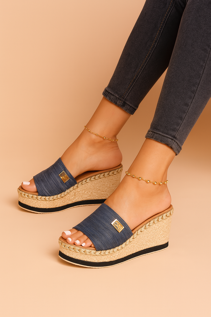 Comfortable woven wedge platform sandals for women, ideal slip-on summer footwear.