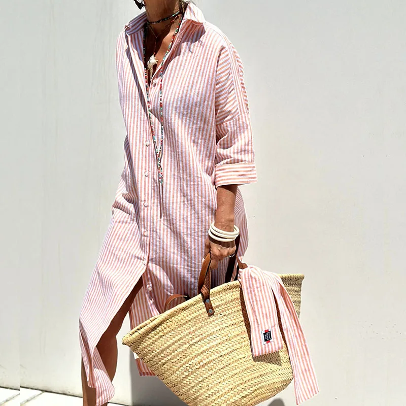 Women's summer shirt dress, relaxed midi fit, perfect for warm weather casual style.