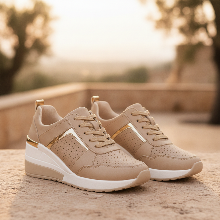 Women's supportive fit wedge trainers, lace-up design, perfect for everyday comfort and casual wear.