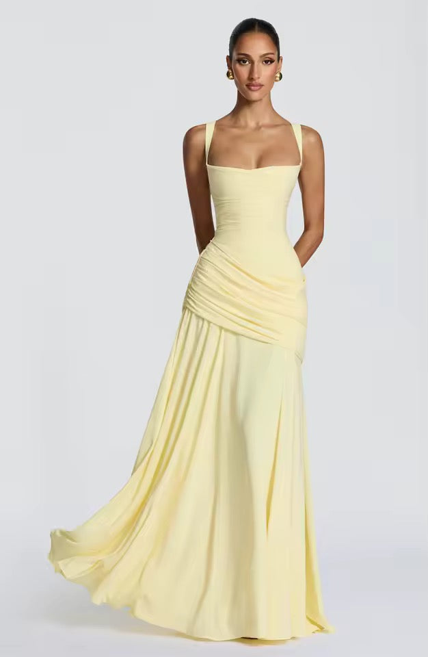 Women's sweetheart neck sleeveless maxi dress, perfect for summer vacations & elegant evening wear.