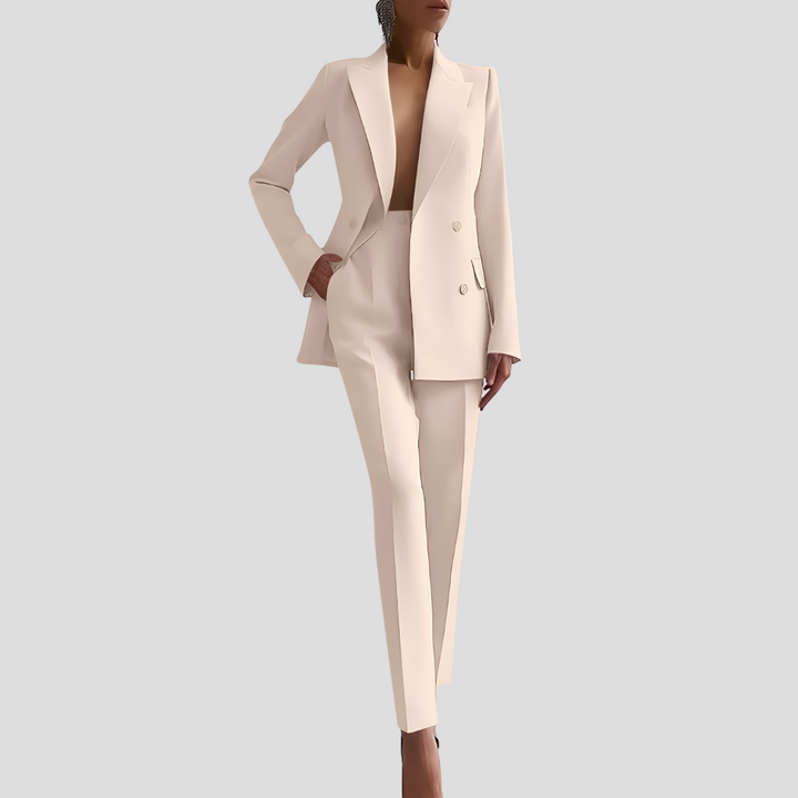 Close-up of premium fabric on a women's tailored blazer co-ord set, showcasing fine craftsmanship.