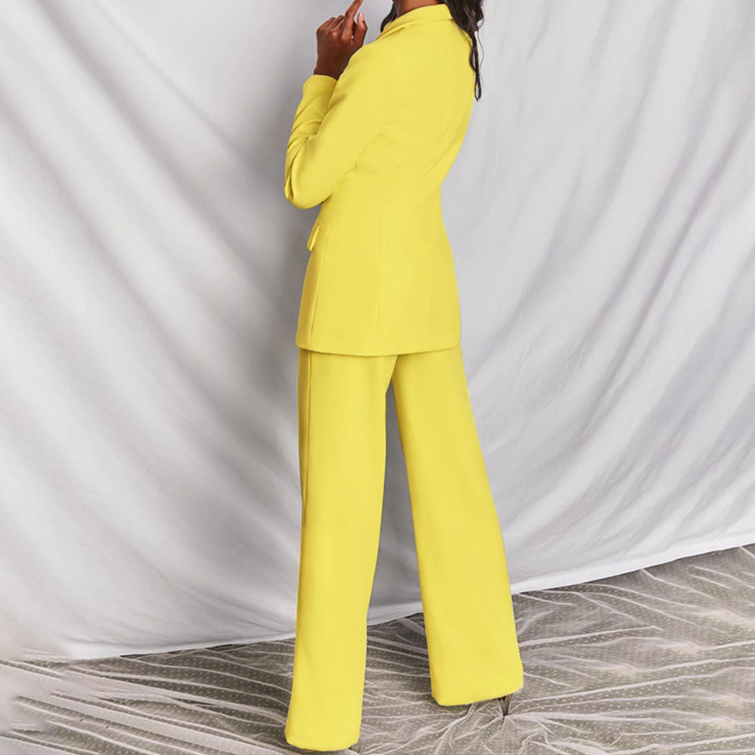 Professional career clothes: Women's tailored blazer & trousers suit set, perfect for business success.