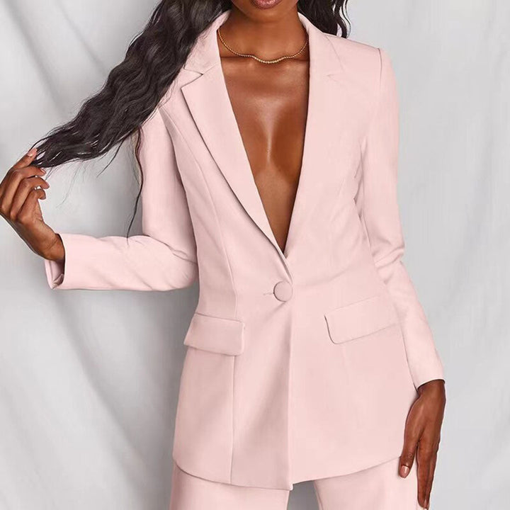 Matching tailored trousers from a women's professional suit set, perfect for business and office fashion.