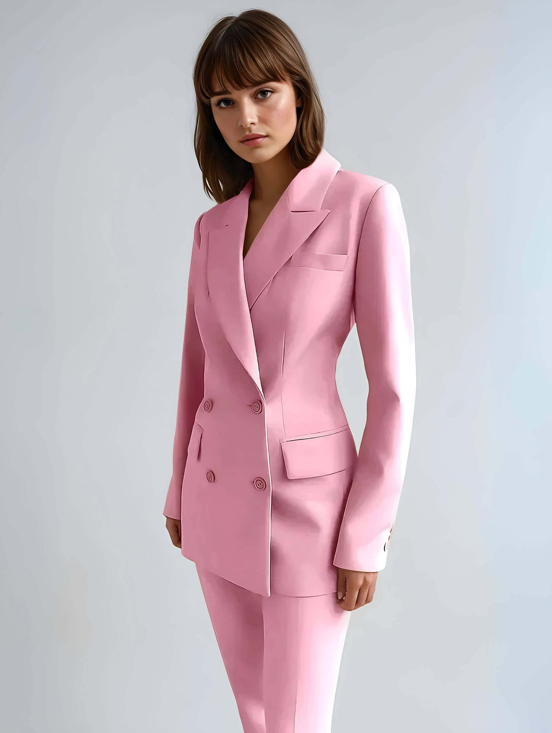 Stylish women's tailored blazer and trousers set. Chic outfit for professional elegance and smart casual wear.