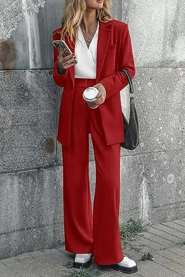 Close-up of a women's structured blazer, part of a professional tailored business suit set.