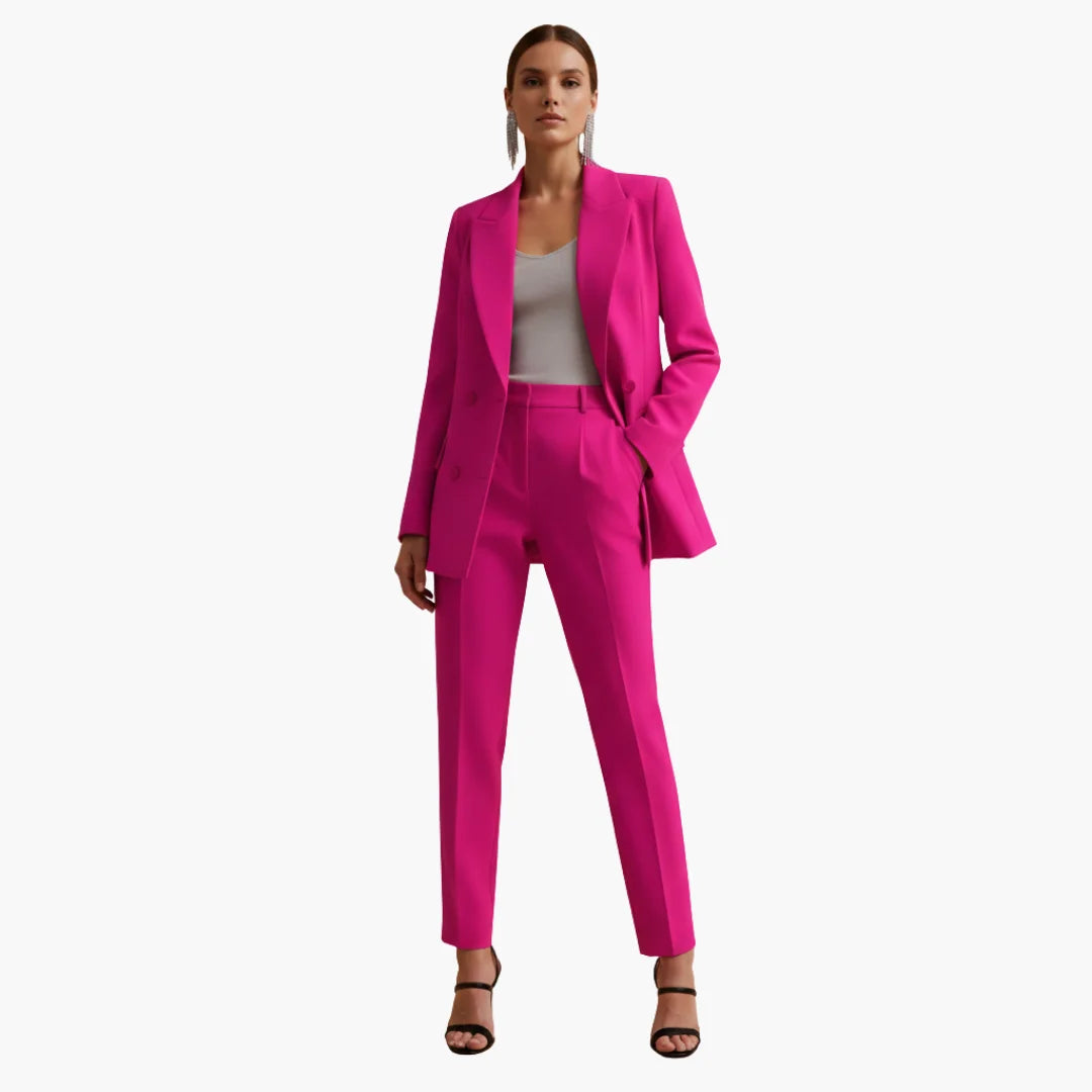 Versatile women's professional suit with a tailored double-breasted blazer & trousers.