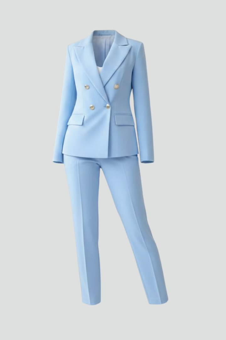 Classic double-breasted women's suit, versatile for professional wear, spring fashion, and office elegance.