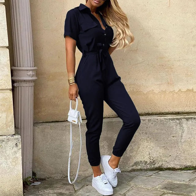 Chic women's evening jumpsuit. Features a sophisticated, seductive tailored style, ideal for special occasion parties.