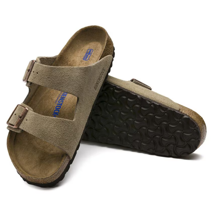 Side view of women's taupe comfort sandals, adjustable straps & cushioned ergonomic sole for everyday wear.