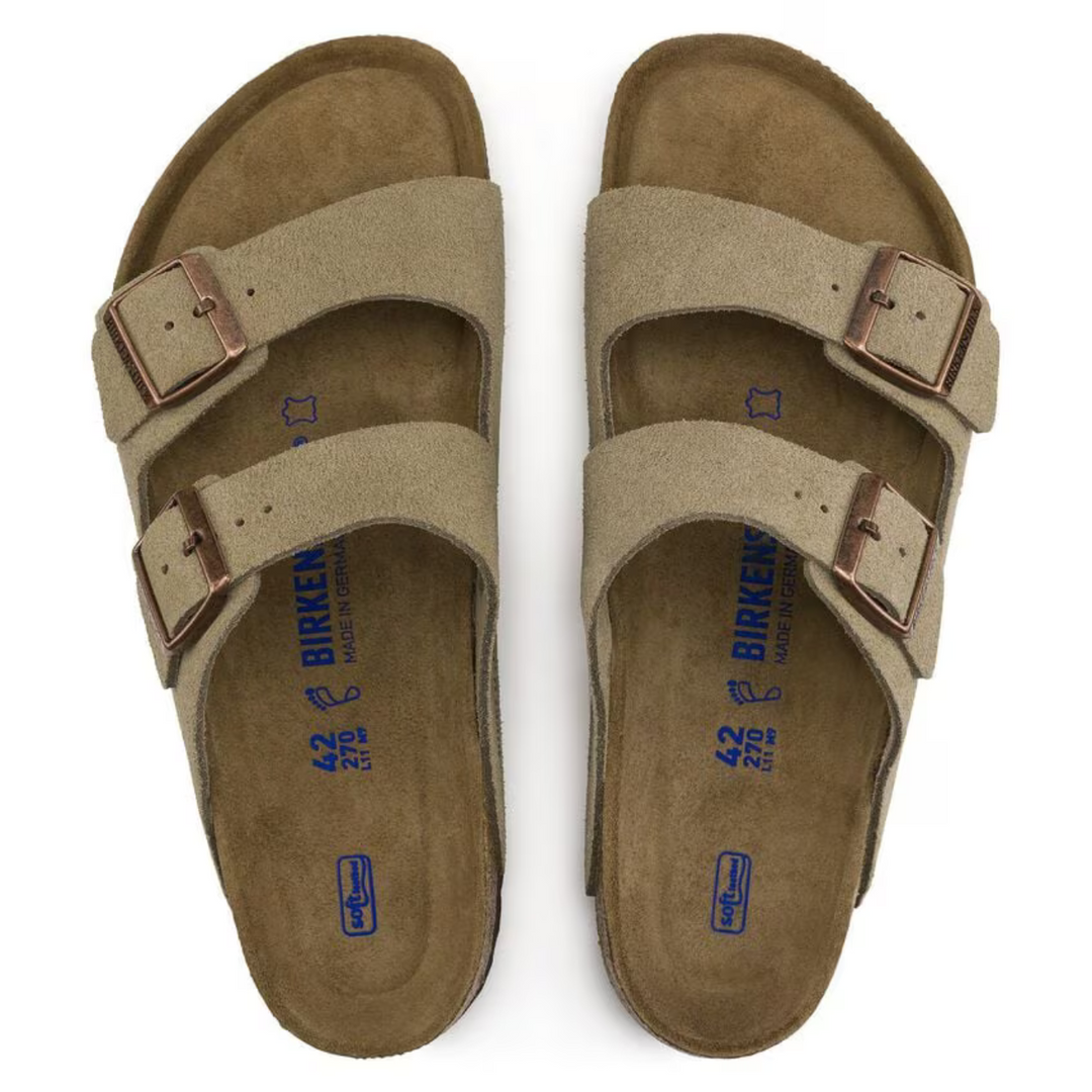 Top-down view of women's taupe minimalist comfort sandals, highlighting adjustable hook-and-loop straps for custom fit.