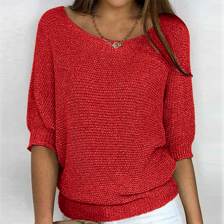 Comfortable women's batwing sleeve blouse, textured knit, perfect for chic everyday fashion.