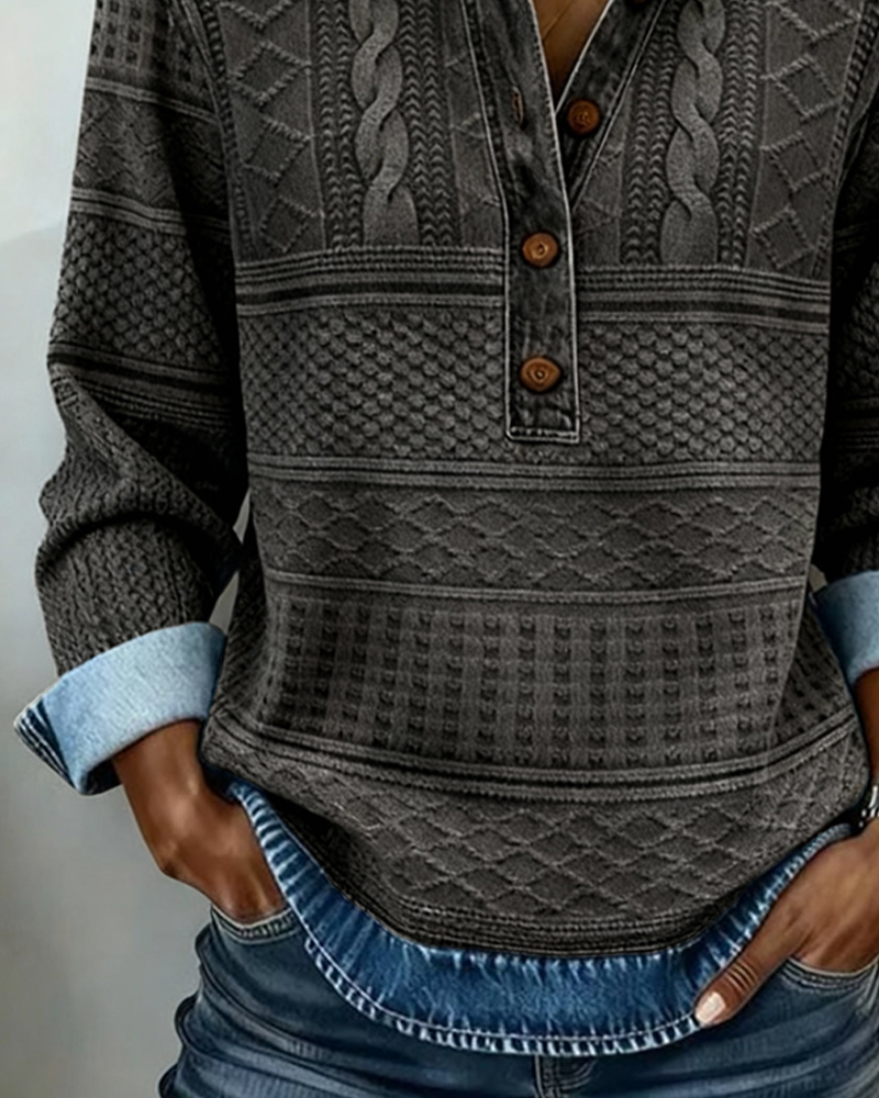 Versatile women's half-zip textured sweatshirt with a collar, a cozy long-sleeve top for everyday.