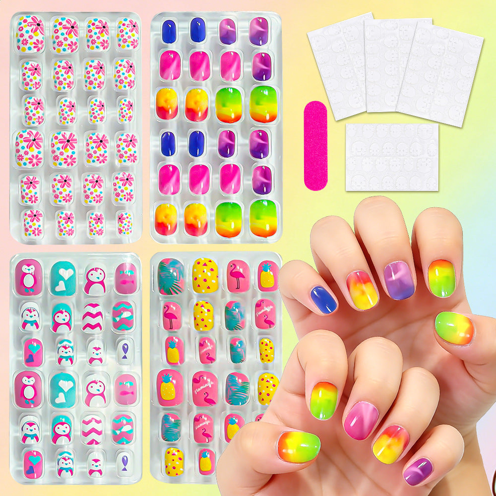Easy-apply press-on false nails for women, featuring diverse themed designs & vibrant colors for quick beauty.