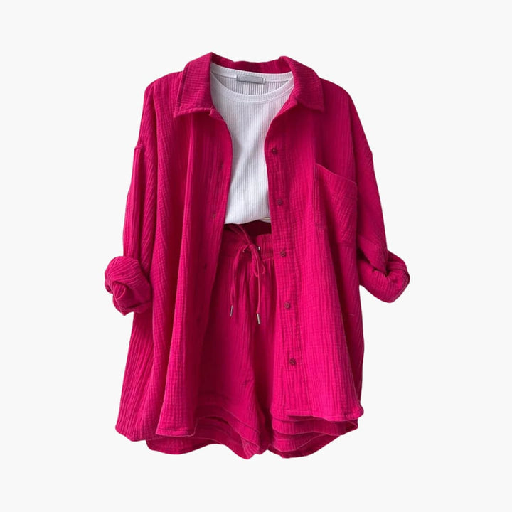 Stylish women's crop top, a key piece of the matching summer three-piece casual outfit set.