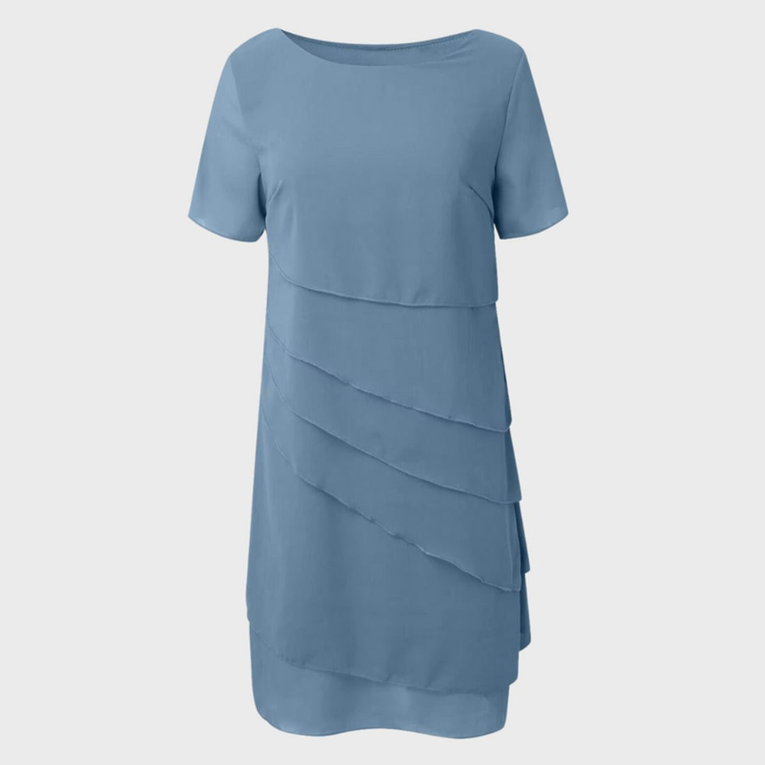 Beautiful tiered midi dress for women, short sleeves, an elegant choice for cocktail & evening parties.