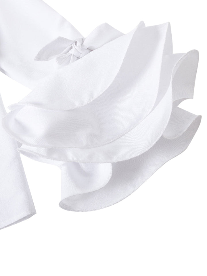 Smart casual women's tiered ruffle cuff button up blouse, ideal for office or weekend.